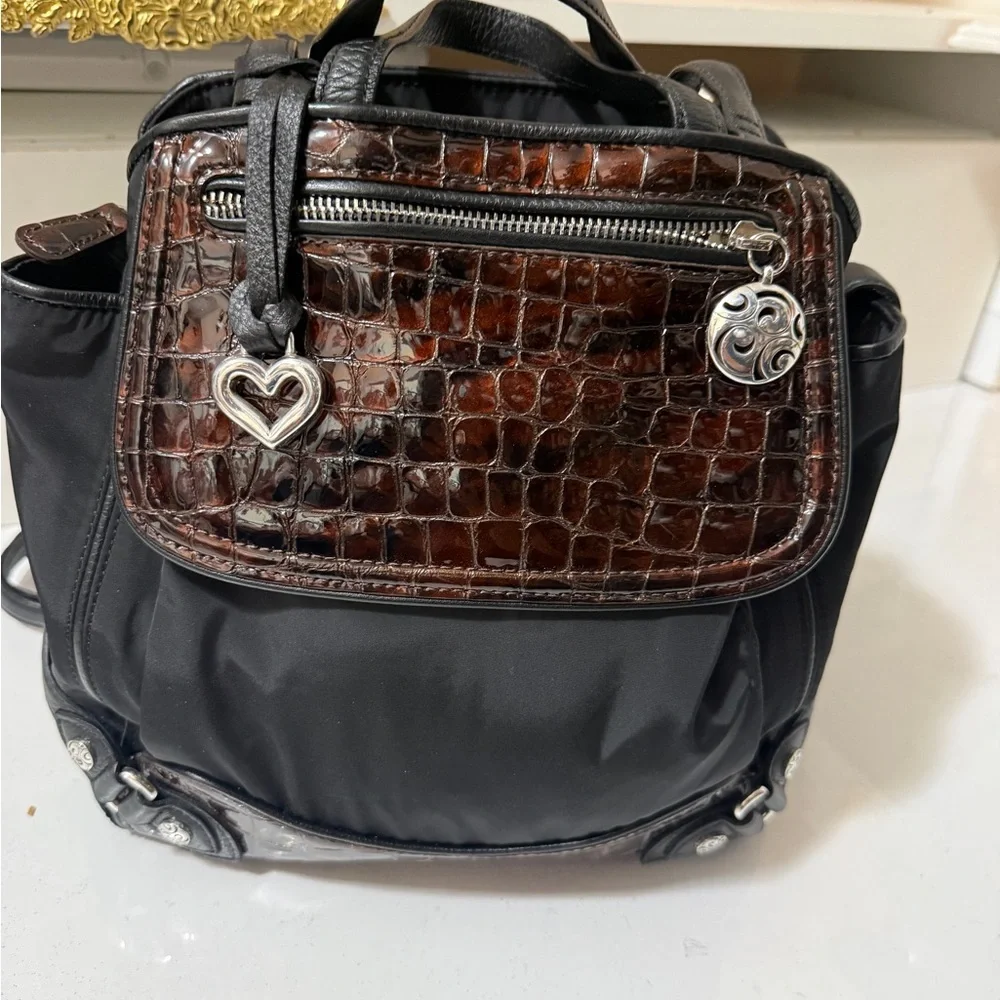 Black and Brown Men’s Convertible Backpack - Croc-Accent Nylon